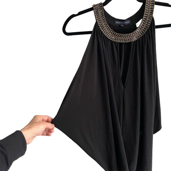 FRENCH CONNECTION Sleeveless Halter Blouse Embellished Beading Black S - Picture 3 of 5